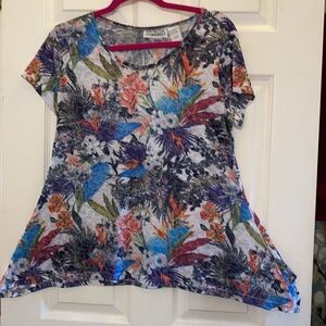 New Direction Multicolor Sequin Flare Bottom Tropical  Print in Peach Green SZS